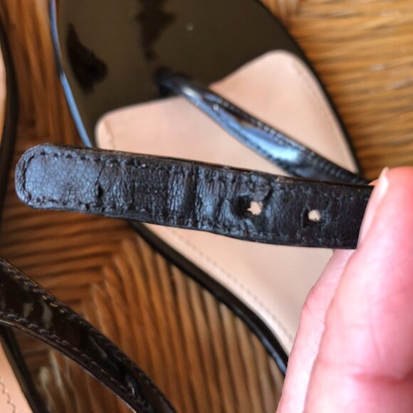 Prada Thong Wedge Sandals Triangle Logo Leather T-Strap Slingback Black EU 40 - Picture 10 of 13